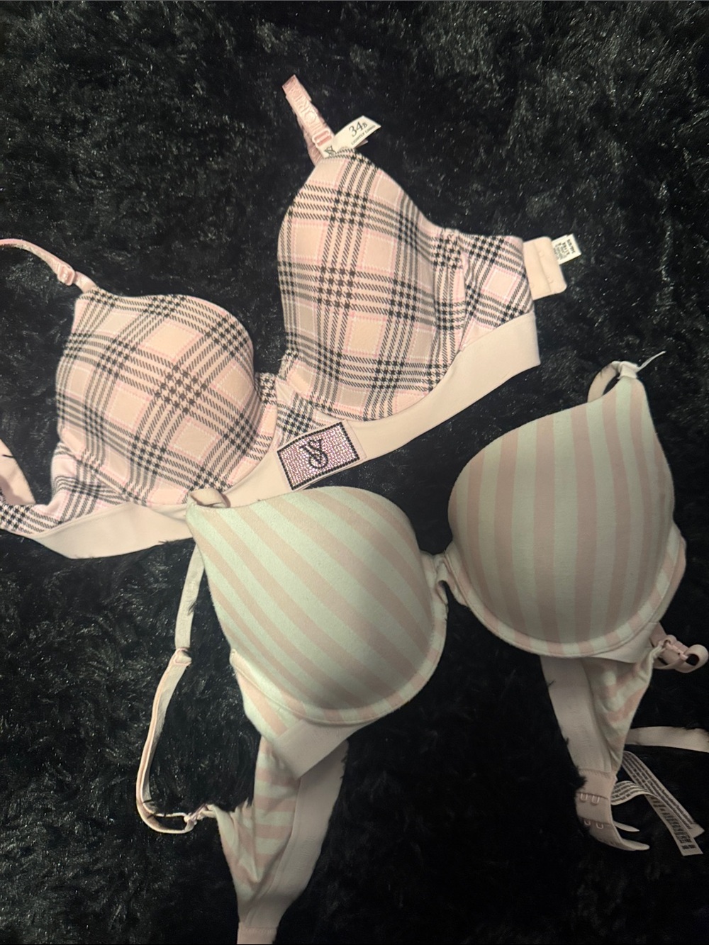 Victoria's Secret Pink Plaid & Pink Stripe Push-Up Bras (Set of 2)